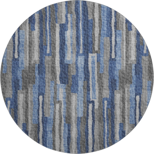 HomeRoots 8' Blue Ivory and Gray Abstract Round Rug - Washable, UV Protected, Stylish for Busy Homes & Patios 644117