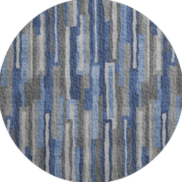 HomeRoots 8' Blue Ivory and Gray Abstract Round Rug - Washable, UV Protected, Stylish for Busy Homes & Patios 644117