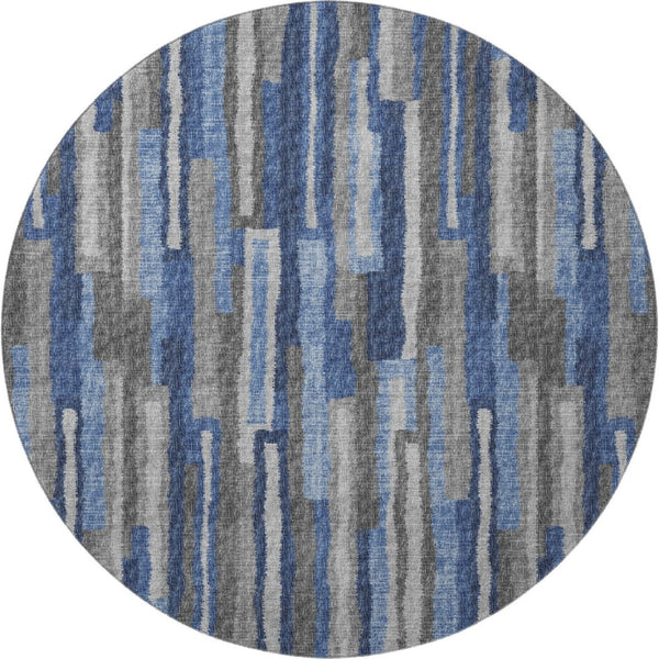 HomeRoots 8' Blue Ivory and Gray Abstract Round Rug - Washable, UV Protected, Stylish for Busy Homes & Patios 644117
