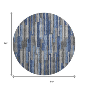 HomeRoots 8' Blue Ivory and Gray Abstract Round Rug - Washable, UV Protected, Stylish for Busy Homes & Patios 644117