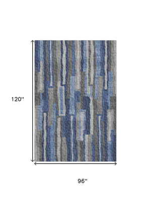 HomeRoots 8' X 10' Abstract Blue Ivory Gray Washable Area Rug - Durable, UV-Protected, Modern Style for Homes 644118