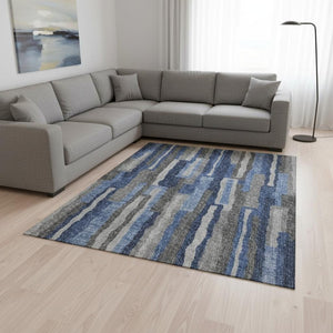 HomeRoots 9' X 12' Stunning Blue, Ivory & Gray Abstract Area Rug - Washable, UV Protection, Perfect for High-Traffic Areas! 644119
