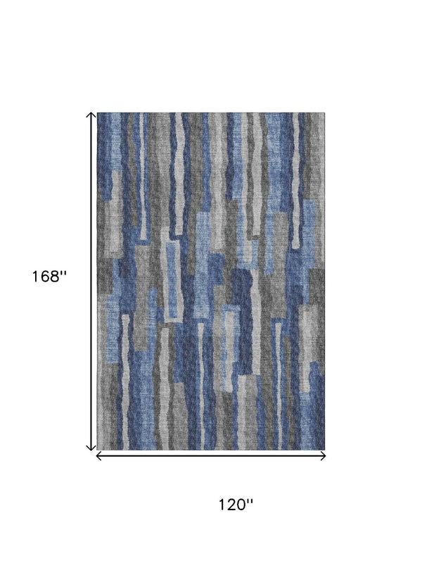 HomeRoots 10' X 14' Blue Ivory Gray Abstract Area Rug - Washable, Stain-Resistant, UV Protected for Busy Homes 644120