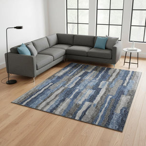 HomeRoots 10' X 14' Blue Ivory Gray Abstract Area Rug - Washable, Stain-Resistant, UV Protected for Busy Homes 644120