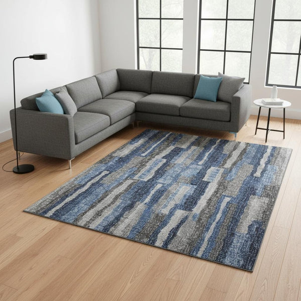 HomeRoots 10' X 14' Blue Ivory Gray Abstract Area Rug - Washable, Stain-Resistant, UV Protected for Busy Homes 644120