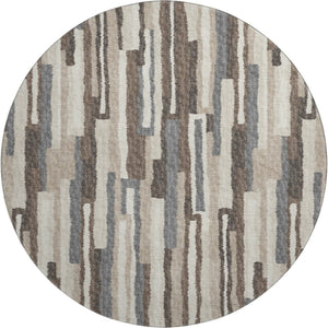 HomeRoots 8' Elegant Brown, Ivory & Gray Abstract Washable Round Rug - Stain Resistant with UV Protection 644129