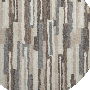 HomeRoots 8' Elegant Brown, Ivory & Gray Abstract Washable Round Rug - Stain Resistant with UV Protection 644129
