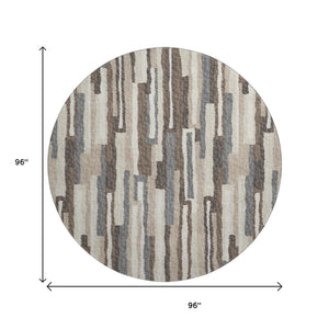 HomeRoots 8' Elegant Brown, Ivory & Gray Abstract Washable Round Rug - Stain Resistant with UV Protection 644129