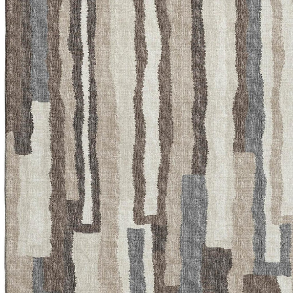 HomeRoots 8' X 10' Stylish Brown Ivory Gray Abstract Washable Area Rug with UV Protection for Modern Homes 644130