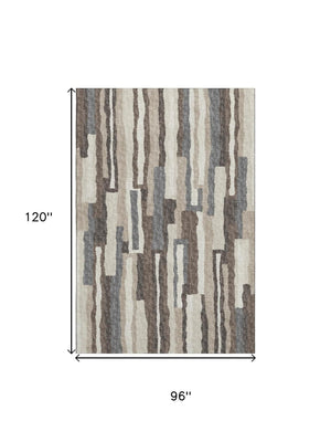 HomeRoots 8' X 10' Stylish Brown Ivory Gray Abstract Washable Area Rug with UV Protection for Modern Homes 644130