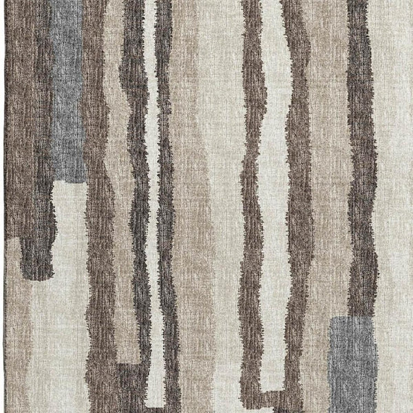 HomeRoots 8' X 10' Stylish Brown Ivory Gray Abstract Washable Area Rug with UV Protection for Modern Homes 644130