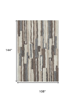 HomeRoots 9' X 12' Stylish Brown, Ivory & Gray Abstract Washable Area Rug with UV Protection for High Traffic Areas 644131