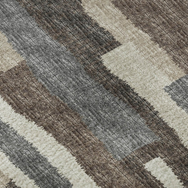 HomeRoots 10' X 14' Abstract Washable Area Rug in Brown, Ivory & Gray - UV Protected, Stain Resistant Comfort 644132