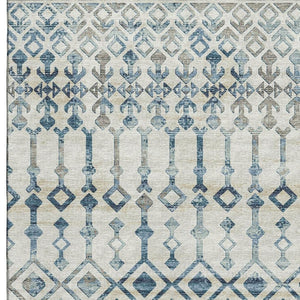 HomeRoots 5' X 8' Ivory and Blue Tribal Washable Area Rug - Durable, Stain-Resistant, UV Protected Design 644140