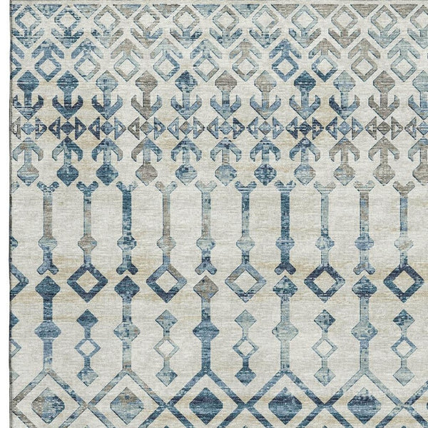 HomeRoots 5' X 8' Ivory and Blue Tribal Washable Area Rug - Durable, Stain-Resistant, UV Protected Design 644140