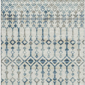 HomeRoots 5' X 8' Ivory and Blue Tribal Washable Area Rug - Durable, Stain-Resistant, UV Protected Design 644140