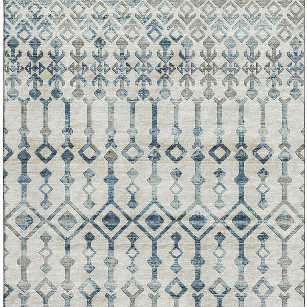 HomeRoots 5' X 8' Ivory and Blue Tribal Washable Area Rug - Durable, Stain-Resistant, UV Protected Design 644140