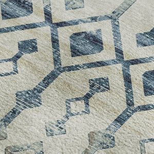 HomeRoots 8' X 10' Ivory and Blue Tribal Area Rug - Washable, Stain Resistant, UV Protected for Busy Homes 644142