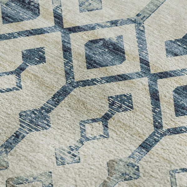 HomeRoots 8' X 10' Ivory and Blue Tribal Area Rug - Washable, Stain Resistant, UV Protected for Busy Homes 644142