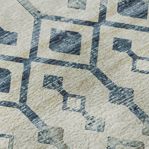 HomeRoots 9' X 12' Ivory and Blue Tribal Area Rug - Durable, Washable, UV-Protected for High-Traffic Spaces 644143