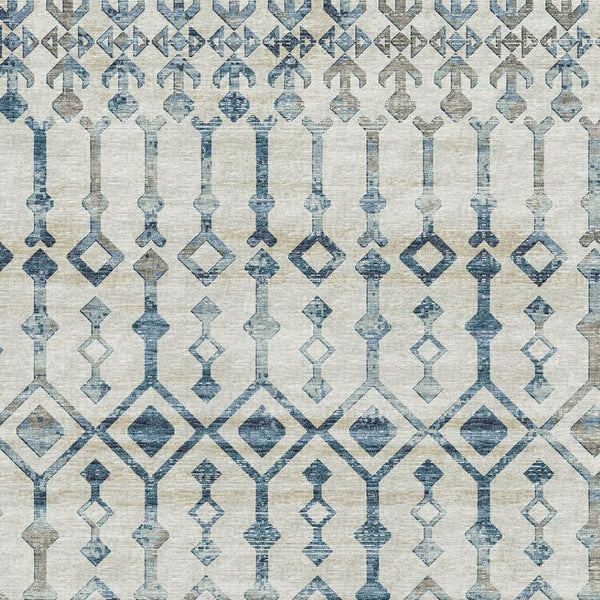 HomeRoots 10' X 14' Ivory and Blue Tribal Area Rug – Washable, Stain Resistant, UV Protected for Busy Homes 644144