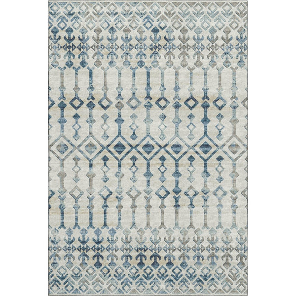 HomeRoots 10' X 14' Ivory and Blue Tribal Area Rug – Washable, Stain Resistant, UV Protected for Busy Homes 644144