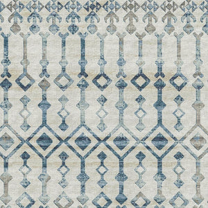 HomeRoots 10' X 14' Ivory and Blue Tribal Area Rug – Washable, Stain Resistant, UV Protected for Busy Homes 644144
