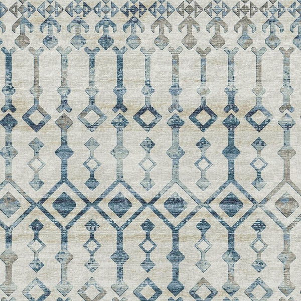 HomeRoots 10' X 14' Ivory and Blue Tribal Area Rug – Washable, Stain Resistant, UV Protected for Busy Homes 644144
