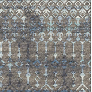 HomeRoots 5' X 8' Stylish Burnished Brown & Blue Tribal Area Rug - Machine Washable, UV Protected, Durable Design 644146