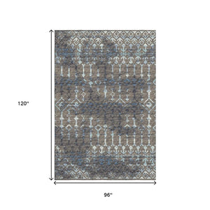 HomeRoots 8' X 10' Washable Tribal Area Rug in Burnished Brown & Blue – UV Protected, Durable, Easy Care! 644148