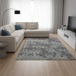 HomeRoots 8' X 10' Washable Tribal Area Rug in Burnished Brown & Blue – UV Protected, Durable, Easy Care! 644148