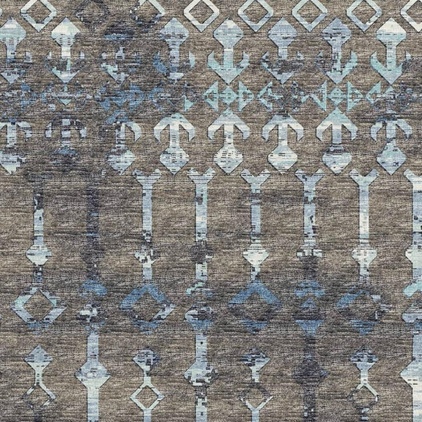 HomeRoots 8' X 10' Washable Tribal Area Rug in Burnished Brown & Blue – UV Protected, Durable, Easy Care! 644148