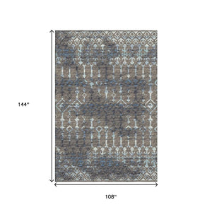 HomeRoots 9' X 12' Burnished Brown & Blue Tribal Area Rug - Durable, Washable, UV Protected for High-Traffic Spaces 644149