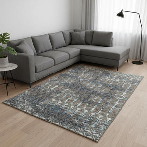 HomeRoots 9' X 12' Burnished Brown & Blue Tribal Area Rug - Durable, Washable, UV Protected for High-Traffic Spaces 644149