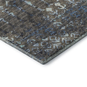 HomeRoots 9' X 12' Burnished Brown & Blue Tribal Area Rug - Durable, Washable, UV Protected for High-Traffic Spaces 644149