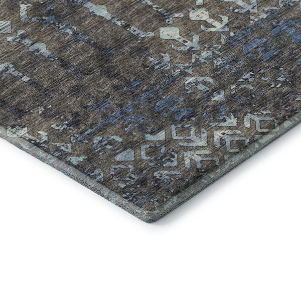 HomeRoots 9' X 12' Burnished Brown & Blue Tribal Area Rug - Durable, Washable, UV Protected for High-Traffic Spaces 644149
