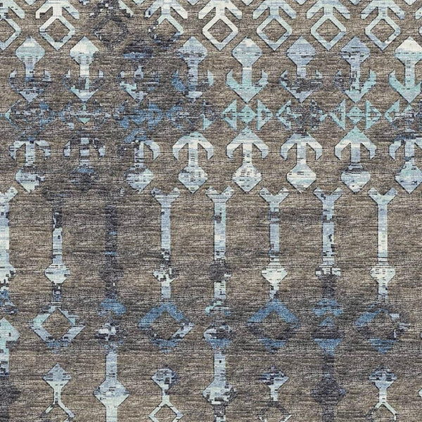 HomeRoots 9' X 12' Burnished Brown & Blue Tribal Area Rug - Durable, Washable, UV Protected for High-Traffic Spaces 644149