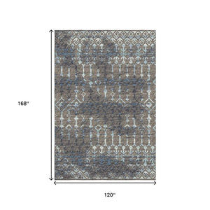HomeRoots 10' X 14' Burnished Brown & Blue Tribal Area Rug - Durable, Washable, UV-Protected for High-Traffic Homes 644150