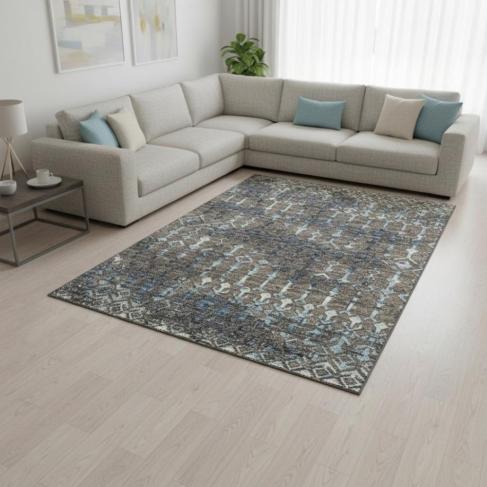 HomeRoots 10' X 14' Burnished Brown & Blue Tribal Area Rug - Durable, Washable, UV-Protected for High-Traffic Homes 644150