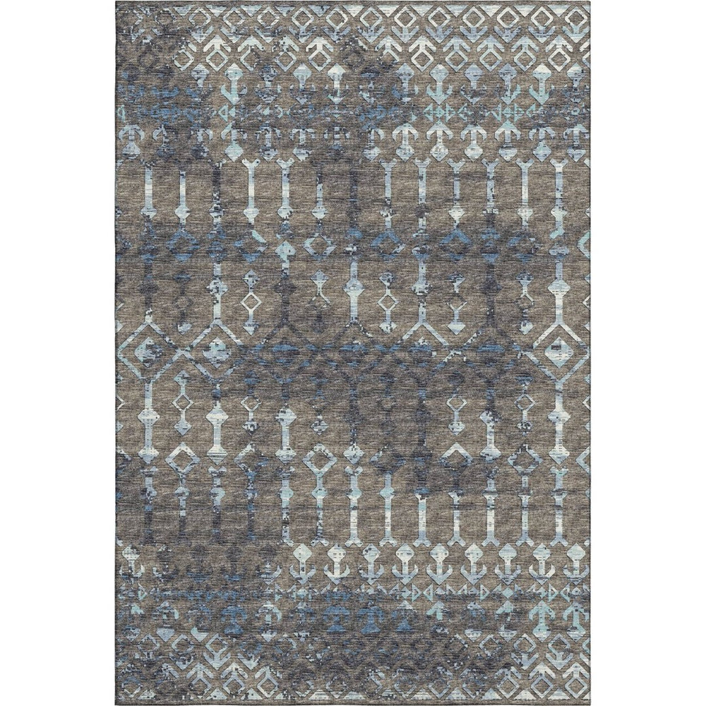 HomeRoots 10' X 14' Burnished Brown & Blue Tribal Area Rug - Durable, Washable, UV-Protected for High-Traffic Homes 644150