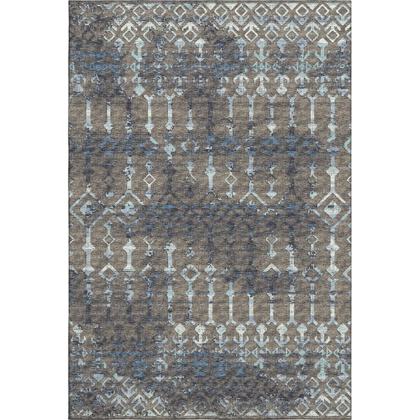 HomeRoots 10' X 14' Burnished Brown & Blue Tribal Area Rug - Durable, Washable, UV-Protected for High-Traffic Homes 644150