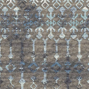 HomeRoots 10' X 14' Burnished Brown & Blue Tribal Area Rug - Durable, Washable, UV-Protected for High-Traffic Homes 644150