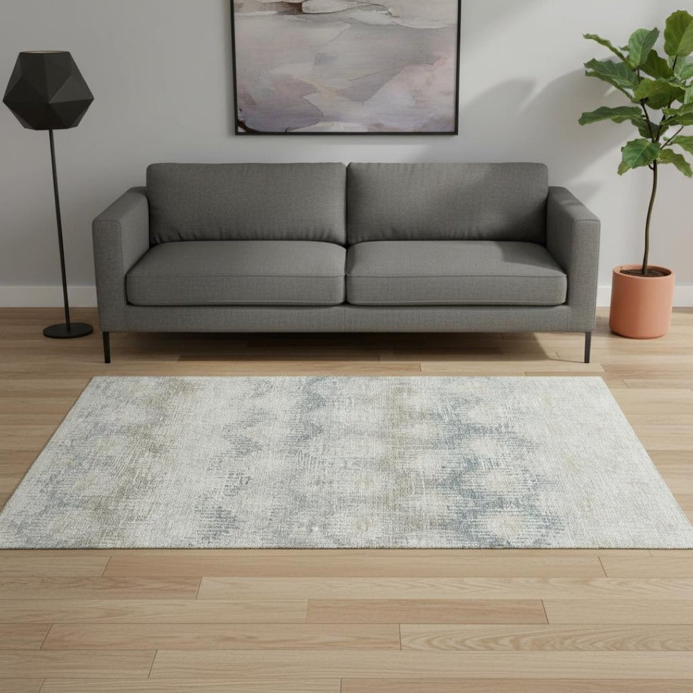 HomeRoots 5' X 8' Stylish Linen & Ivory Abstract Area Rug - Washable, UV Protected, Stain Resistant & Cozy 644152