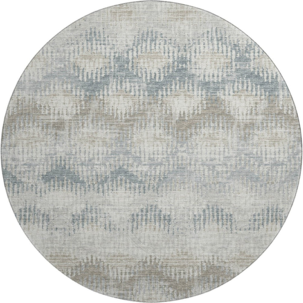 HomeRoots 8' Elegant Linen and Ivory Abstract Round Rug - Washable, UV Protected, Perfect for High-Traffic Areas 644153