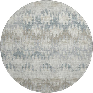 HomeRoots 8' Elegant Linen and Ivory Abstract Round Rug - Washable, UV Protected, Perfect for High-Traffic Areas 644153