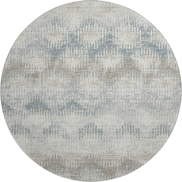 HomeRoots 8' Elegant Linen and Ivory Abstract Round Rug - Washable, UV Protected, Perfect for High-Traffic Areas 644153