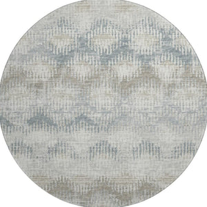 HomeRoots 8' Elegant Linen and Ivory Abstract Round Rug - Washable, UV Protected, Perfect for High-Traffic Areas 644153