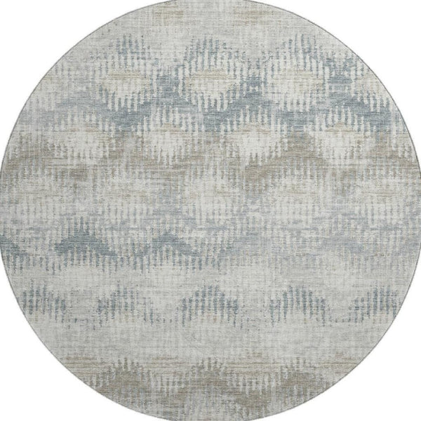 HomeRoots 8' Elegant Linen and Ivory Abstract Round Rug - Washable, UV Protected, Perfect for High-Traffic Areas 644153
