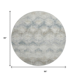 HomeRoots 8' Elegant Linen and Ivory Abstract Round Rug - Washable, UV Protected, Perfect for High-Traffic Areas 644153
