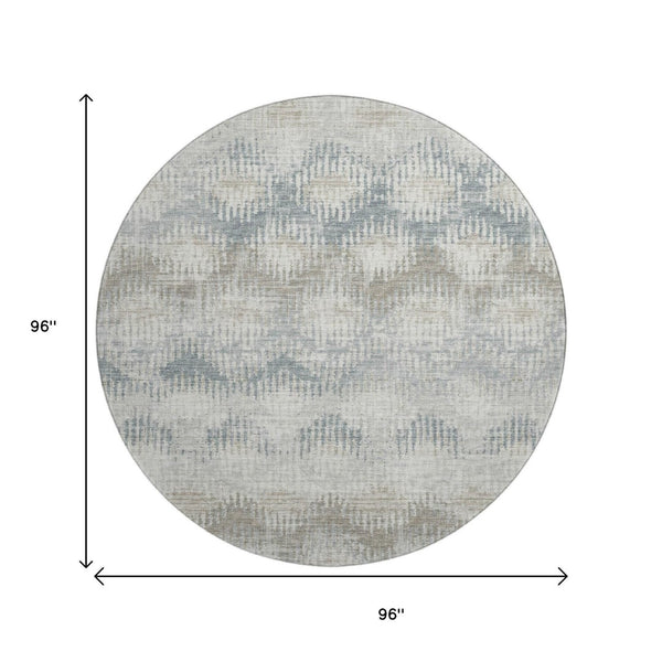 HomeRoots 8' Elegant Linen and Ivory Abstract Round Rug - Washable, UV Protected, Perfect for High-Traffic Areas 644153